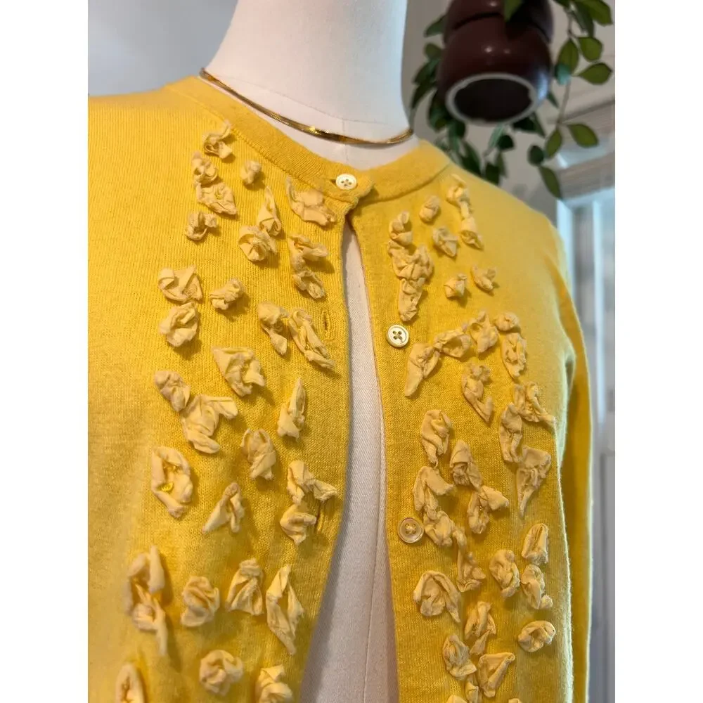 J.Crew Yellow Cashmere Cotton Embellished Button Front Cardigan Sweater Size XS
